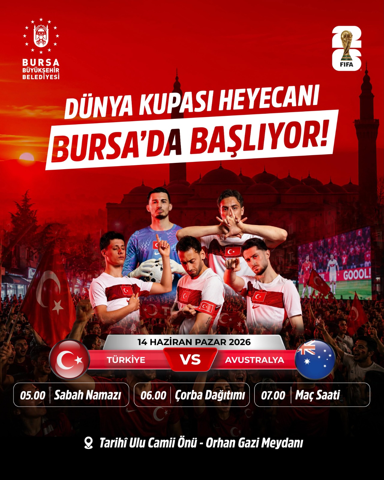 Bursalılar Dünya Kupası heyecanını dev ekranda yaşayacak